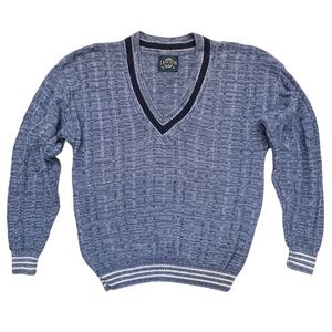 Vintage‎ Retro Preppy 90s Jantzen Blue Textured V Neck Pullover Sweater Size M